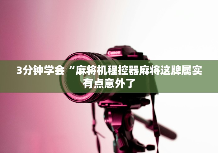 3分钟学会“麻将机程控器麻将这牌属实有点意外了